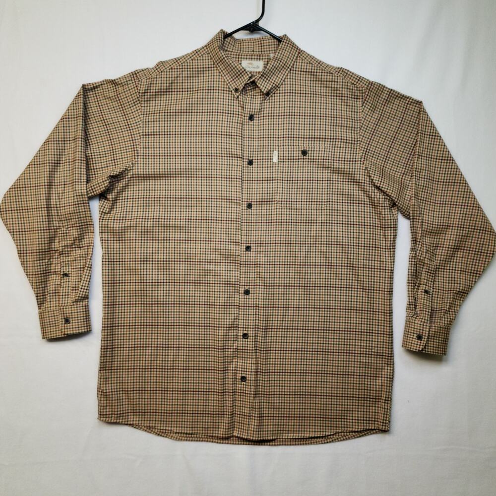 Bob Timberlake Mens Dress Shirt Button Down Size XLT Tan Checker 100% Cotton